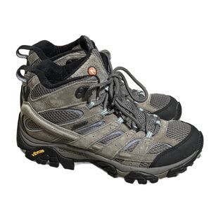 Merrell MOAB 2 Gray & Blue Leather Waterproof Lace-Up Hiking Boots (Size: 8)